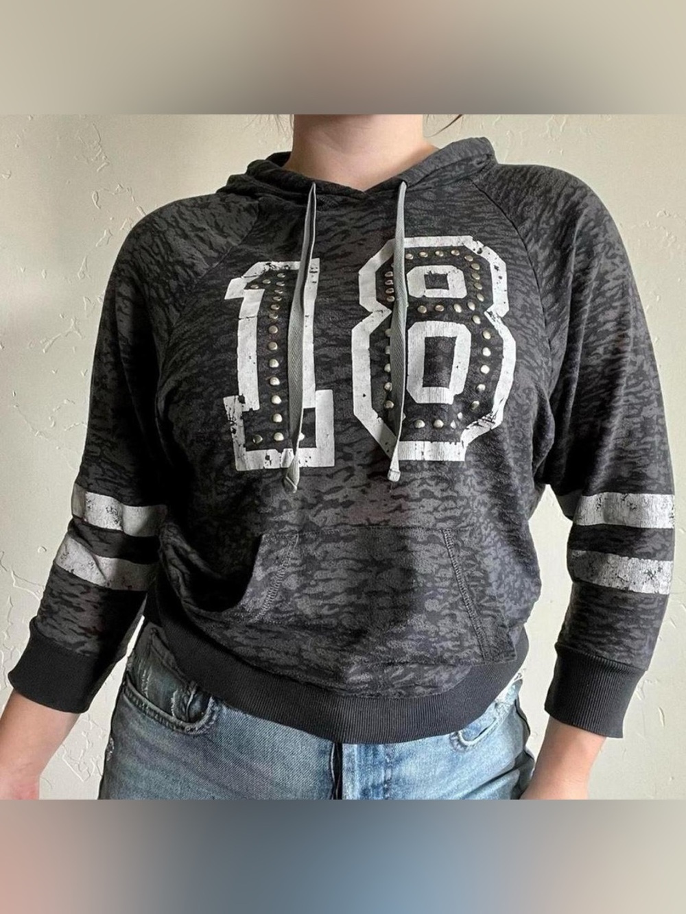 Sporty 2000s lightweight heather grey hoodie from brand “Self Esteem”